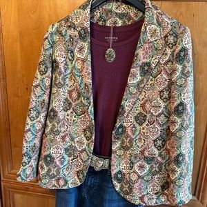Vintage Tapestry Blazer & belt w/ matching antique necklace